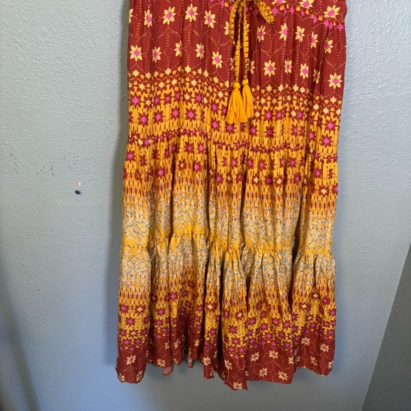 Free People Rare Feeling Red and Yellow Floral Maxi Dress XS Cottagecore Peasant - Picture 6 of 13